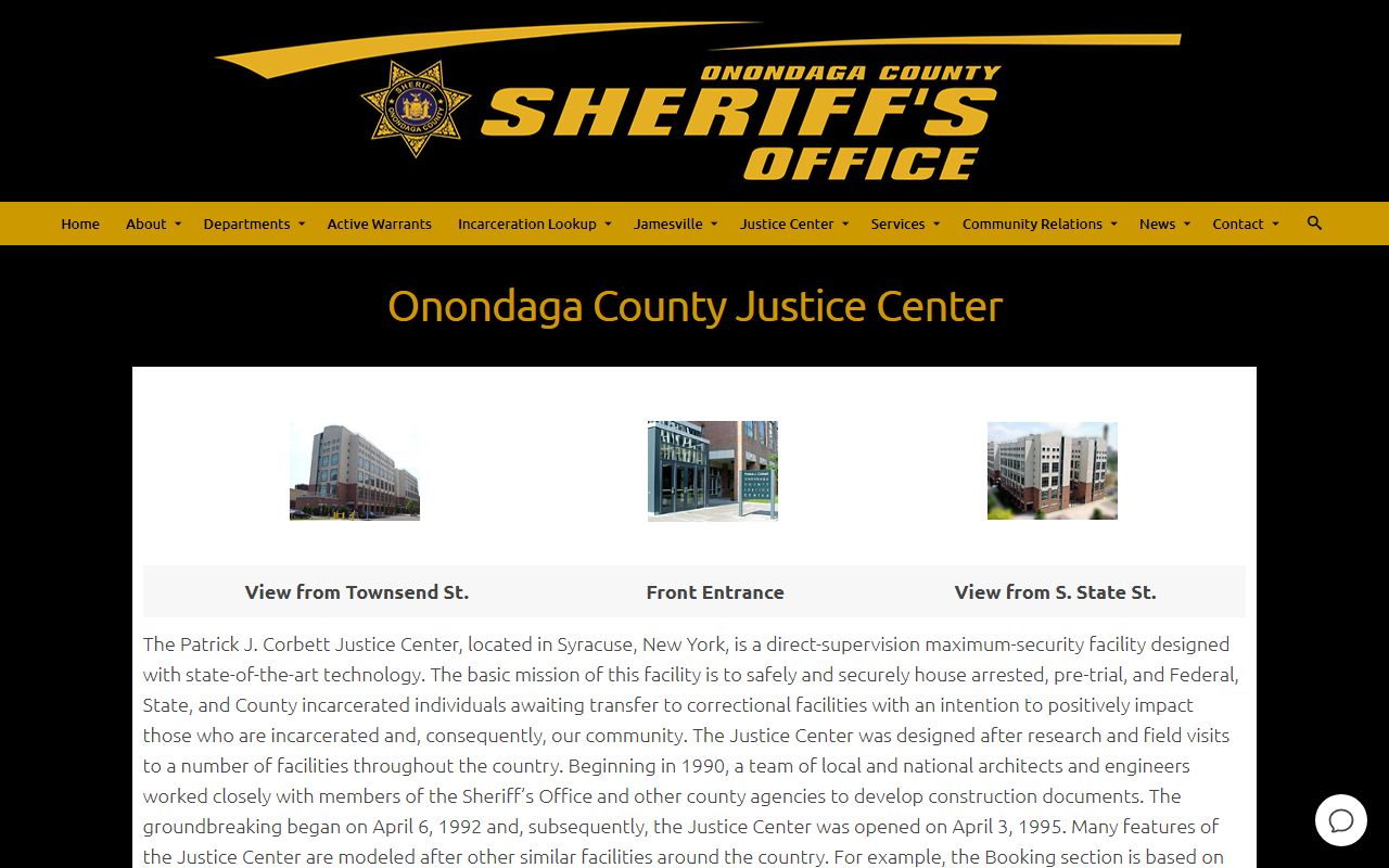Onondaga County jail records, Justice Center custody page