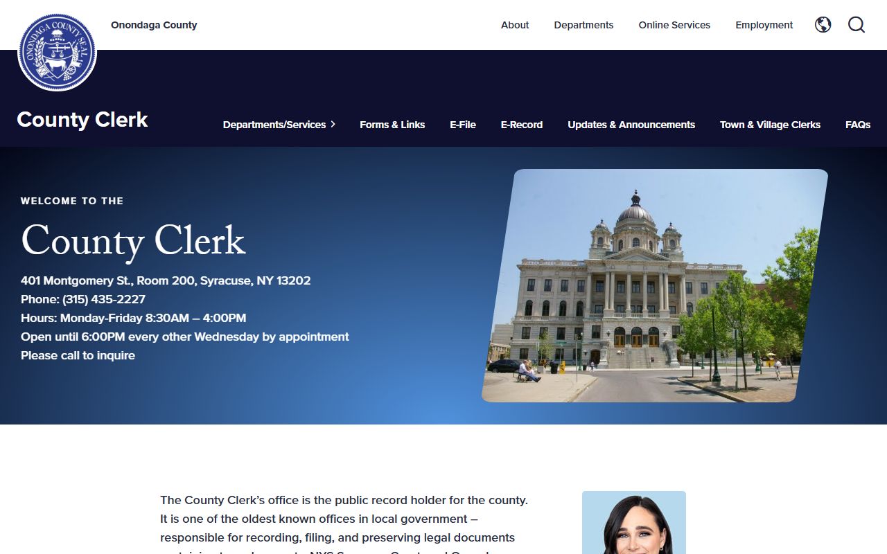Onondaga County Court records access through the County Clerk homepage
