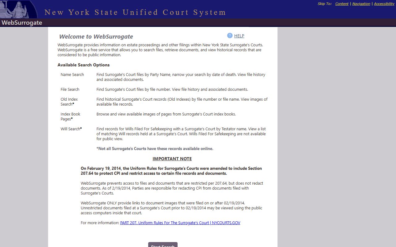 Onondaga County estate court records on the WebSurrogate records search