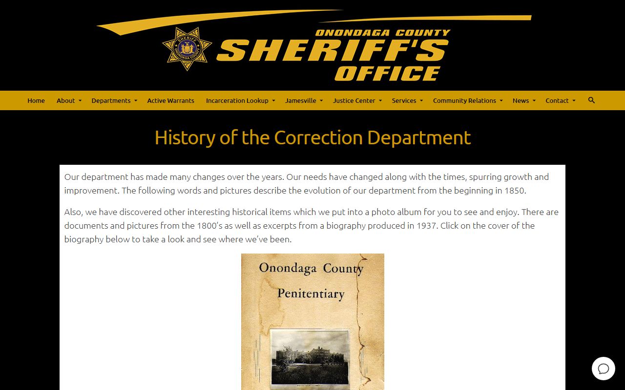 Onondaga County jail population Correction Department history