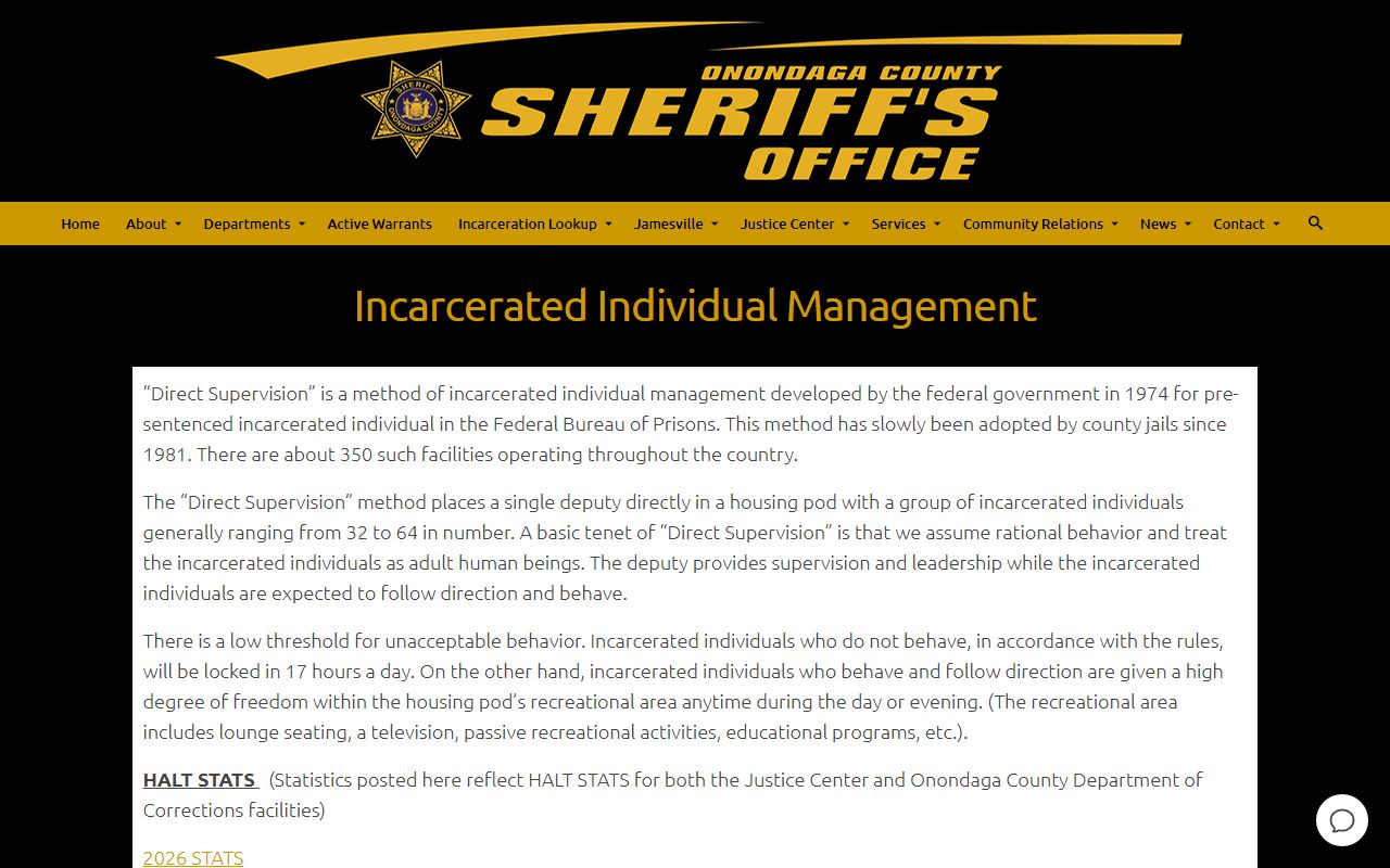 Onondaga County jail population incarcerated individual management