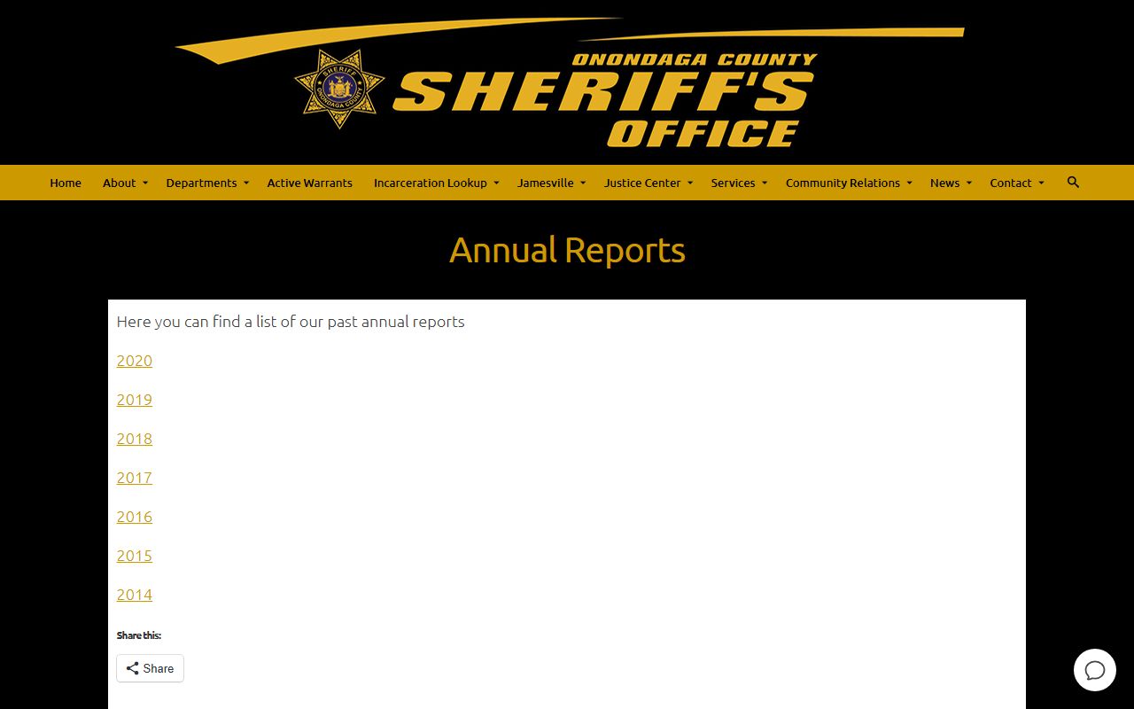 Onondaga County jail population Sheriff annual reports archive