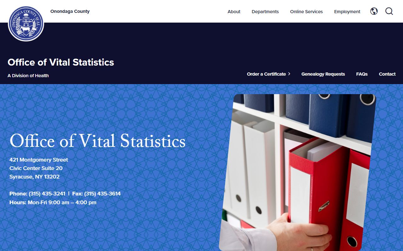 Onondaga County marriage and divorce records vital statistics office