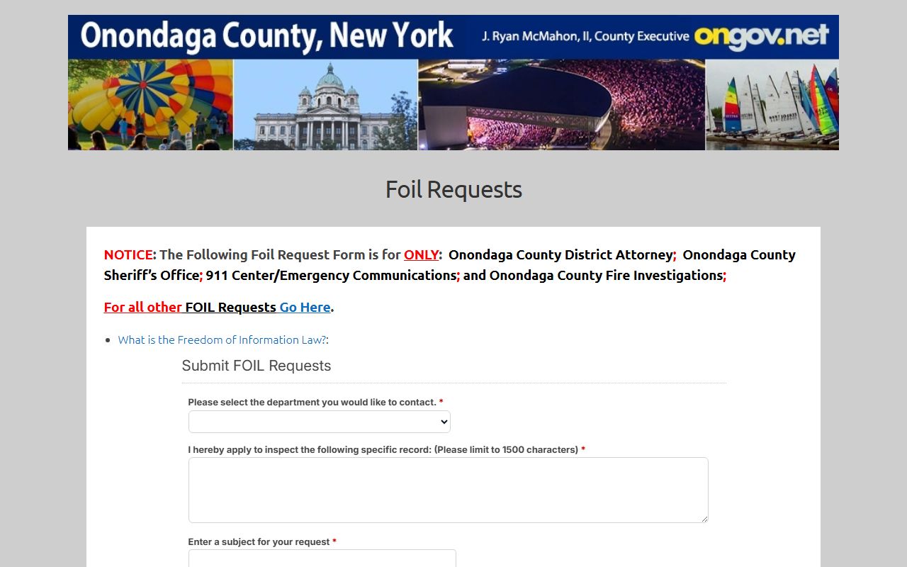 Onondaga County public records FOIL request form online portal