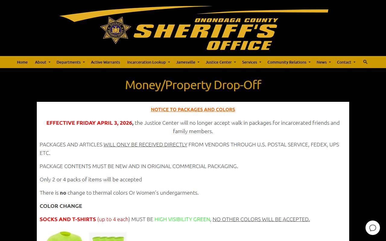 Onondaga County released inmates money and property drop-off at the Justice Center