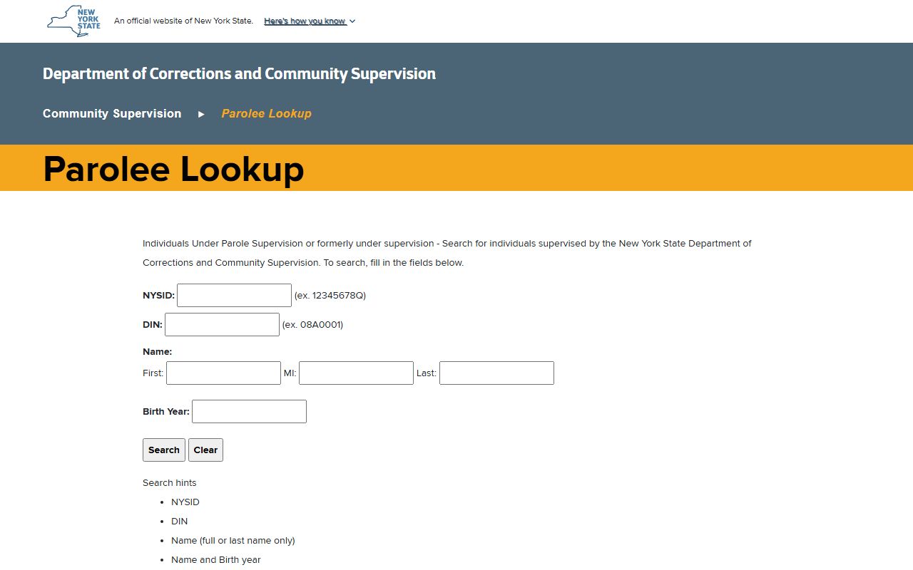 Onondaga County released inmates search on the NY DOCCS parolee lookup portal